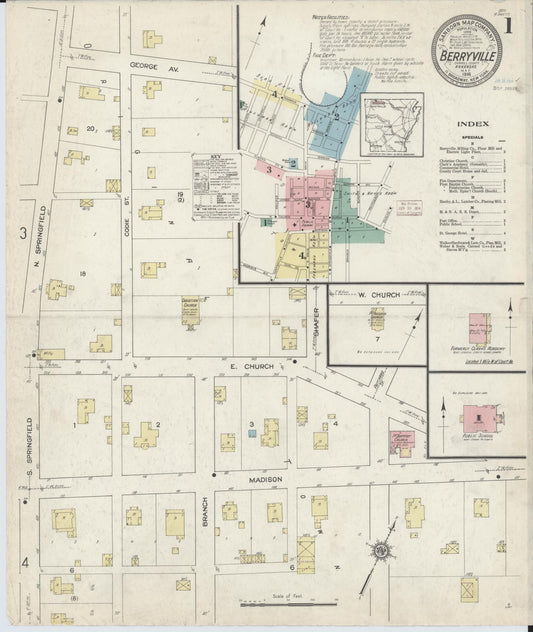 Sanborn Fire Insurance Map from Berryville, Carroll County, Arkansas (1914), Sheet #0001 - Complete Map Set gallery image, historic Sanborn map, vintage wall art, Arkansas Arkansas