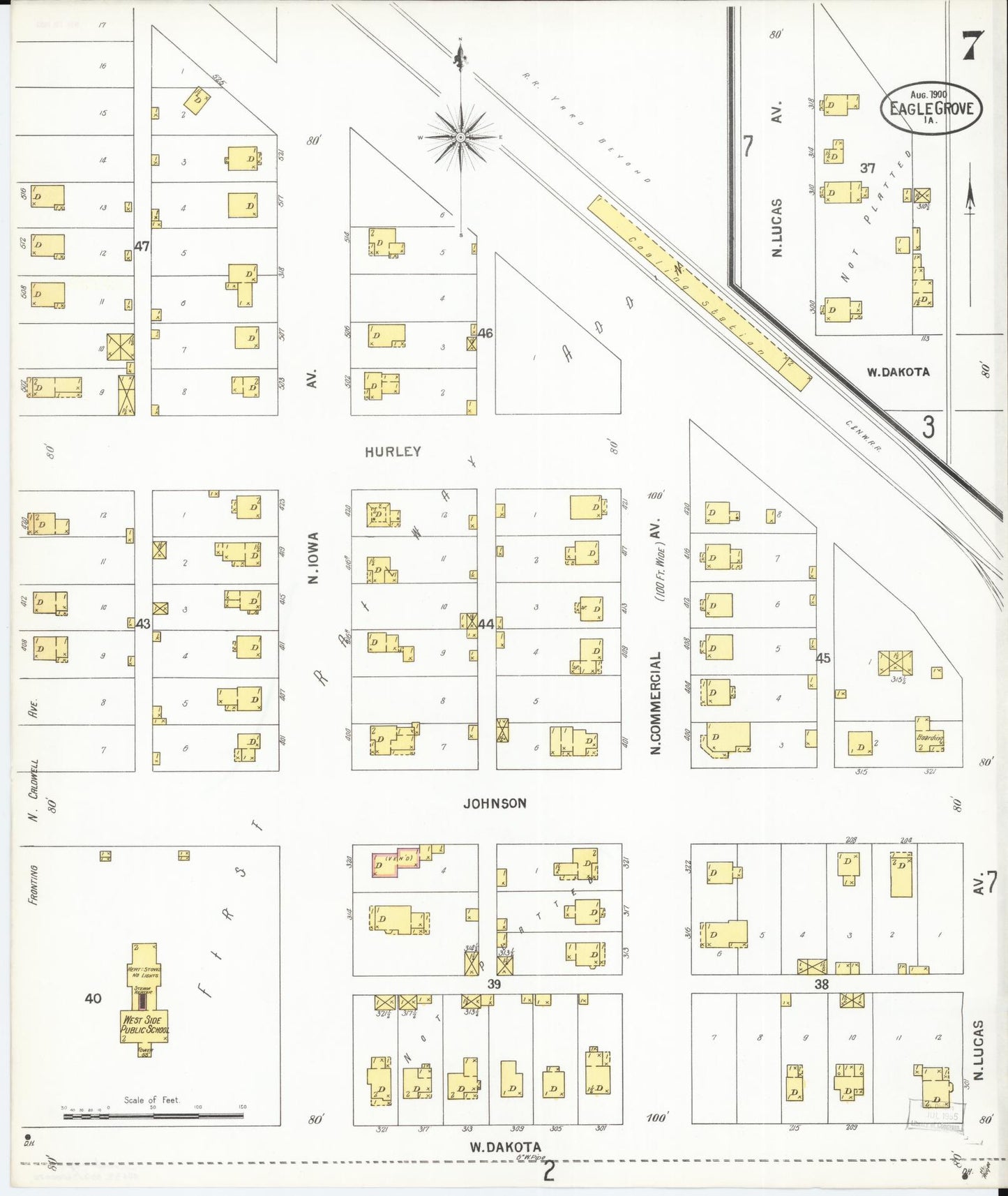 Sanborn Fire Insurance Map from Eagle Grove, Wright County, Iowa (1900), Sheet #0007 - Historic Sanborn Fire Insurance Map Print, vintage old map wall art