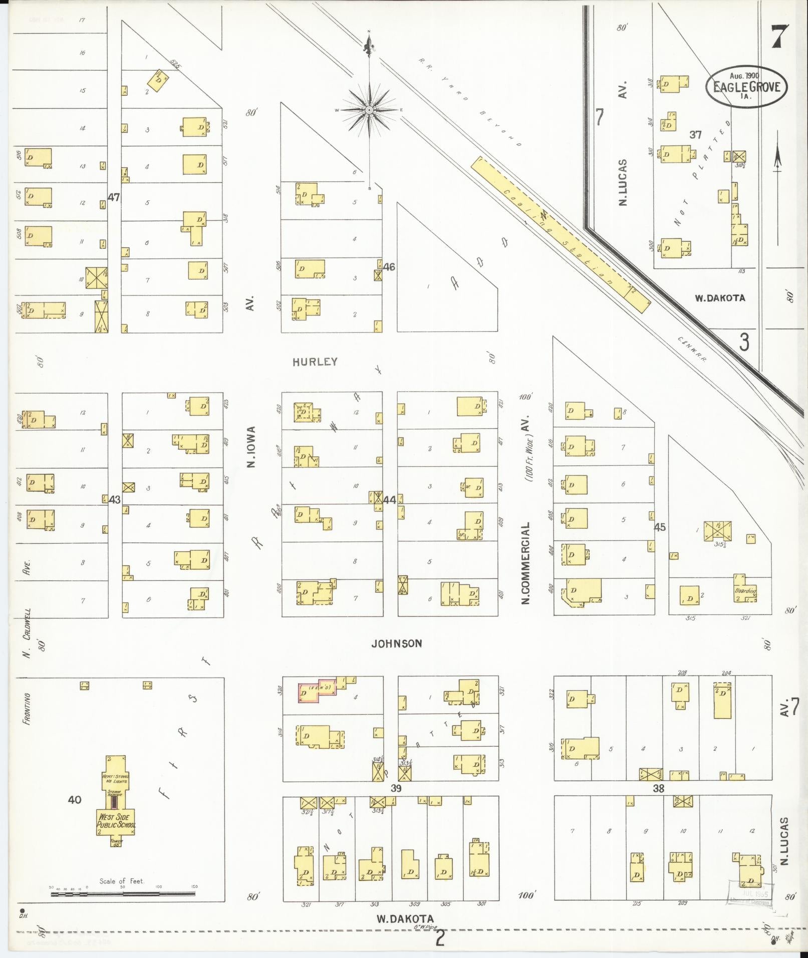 Sanborn Fire Insurance Map from Eagle Grove, Wright County, Iowa (1900), Sheet #0007 - Historic Sanborn Fire Insurance Map Print, vintage old map wall art