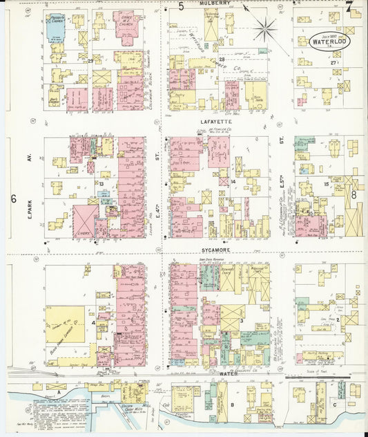 Sanborn Fire Insurance Map from Waterloo, Black Hawk County, Iowa (1897), Sheet #0007 - Historic Sanborn Fire Insurance Map Print, vintage old map wall art