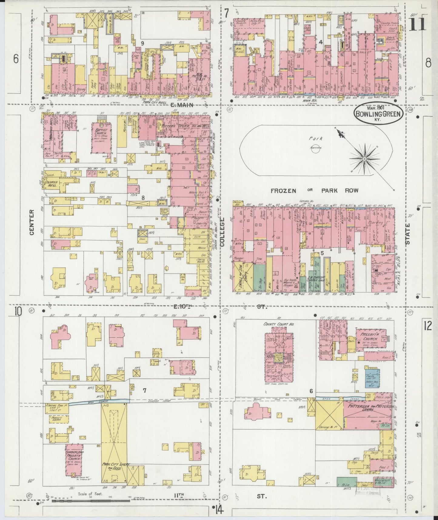 Sanborn Fire Insurance Map from Bowling Green, Warren County, Kentucky (1901), Sheet #0011 - Complete Map Set gallery image, historic Sanborn map, vintage wall art, Kentucky Kentucky
