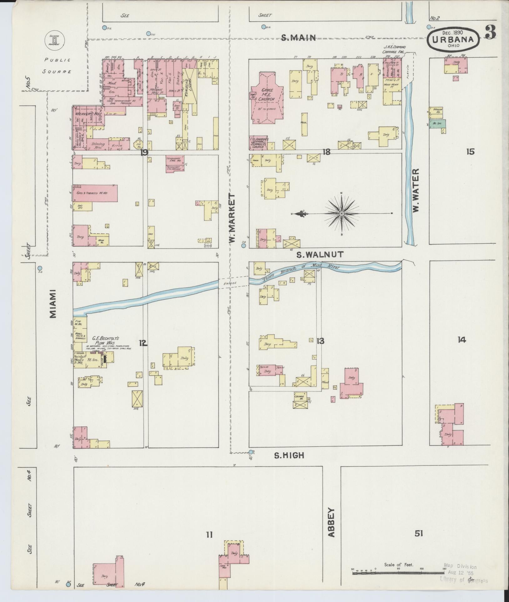 Sanborn Fire Insurance Map from Urbana, Champaign County, Ohio (1890), Sheet #0003 - Complete Map Set gallery image, historic Sanborn map, vintage wall art, Ohio Ohio