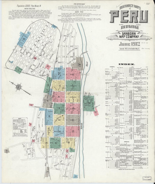 Sanborn Fire Insurance Map from Peru, Miami County, Indiana (1912), Sheet #0001 - Complete Map Set gallery image, historic Sanborn map, vintage wall art, Indiana Indiana