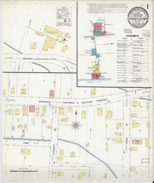 Sanborn Fire Insurance Map from Ravena, Albany County, New York (1909), Sheet #0001 - Historic Sanborn Fire Insurance Map Print, vintage old map wall art, antique decor, genealogy gift, New York New York map