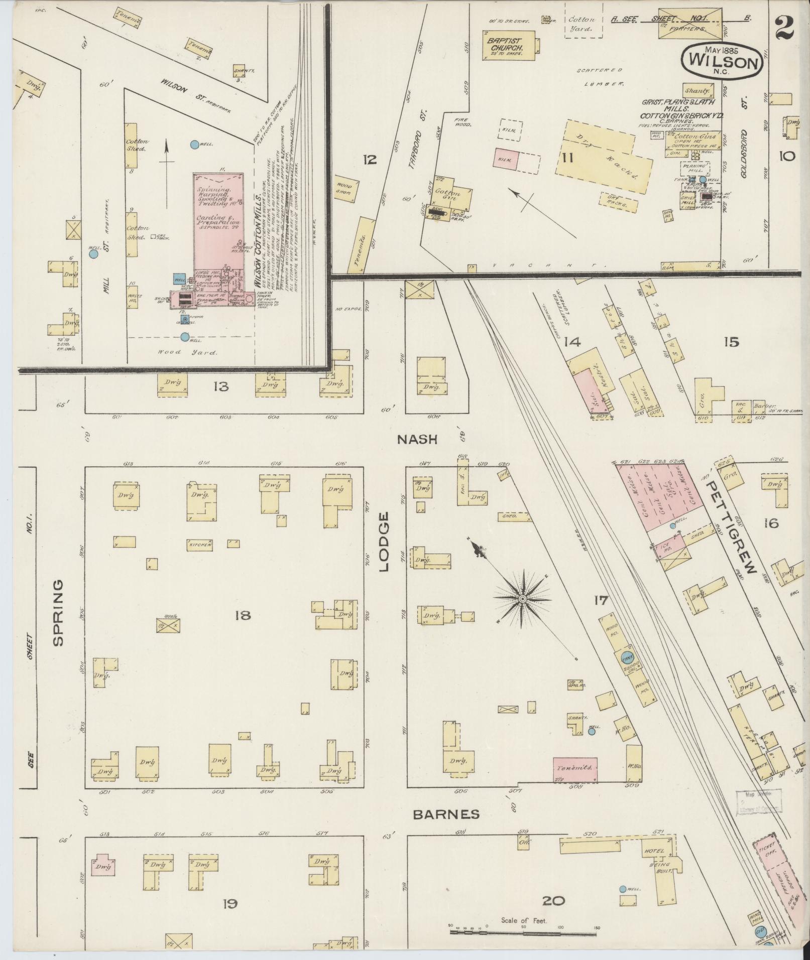 Sanborn Fire Insurance Map from Wilson, Wilson County, North Carolina (1885), Sheet #0002 - Complete Map Set gallery image, historic Sanborn map, vintage wall art, North Carolina North Carolina