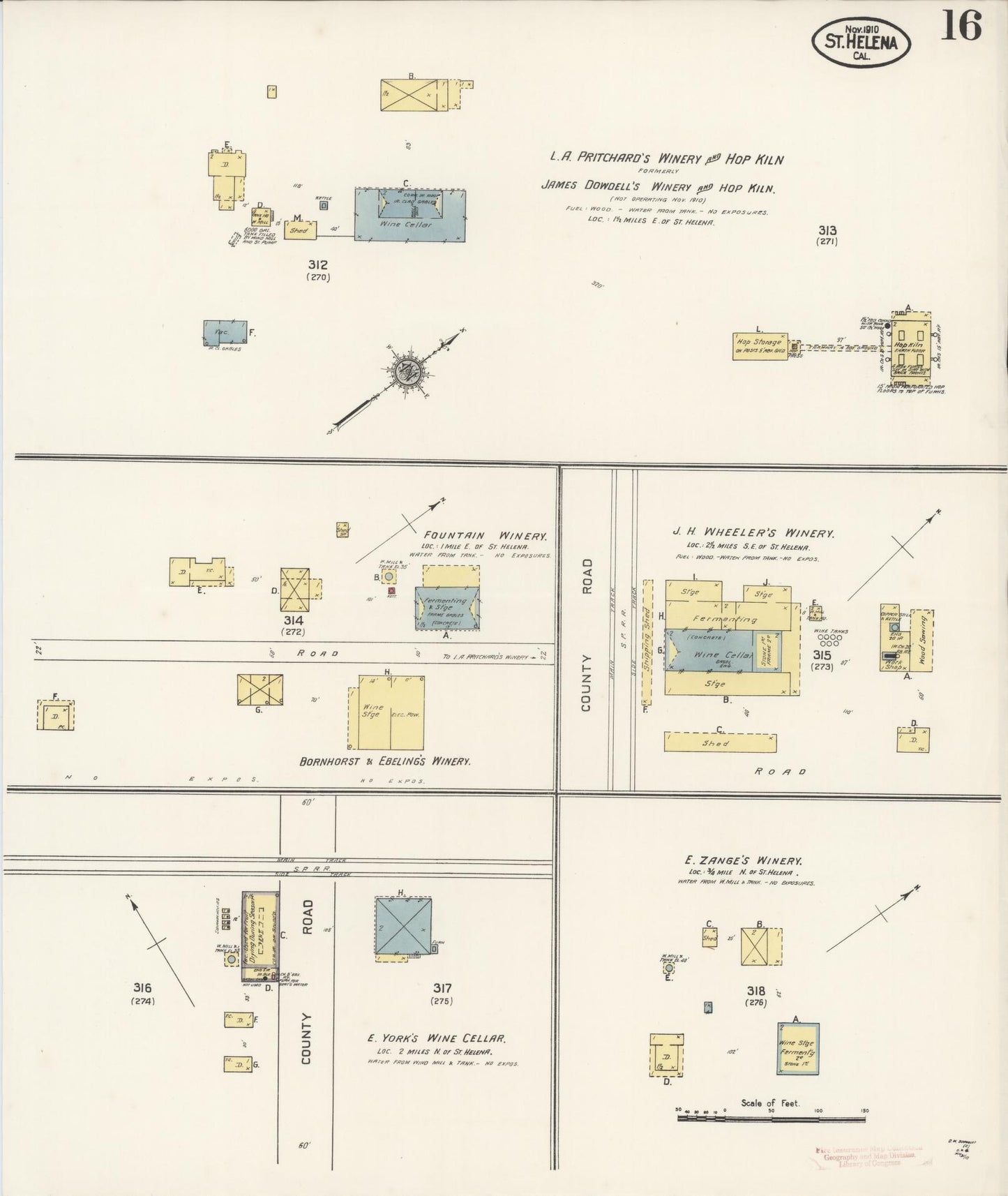 Sanborn Fire Insurance Map from Saint Helena, Napa County, California (1910), Sheet #0016 - Complete Map Set gallery image, historic Sanborn map, vintage wall art, California California