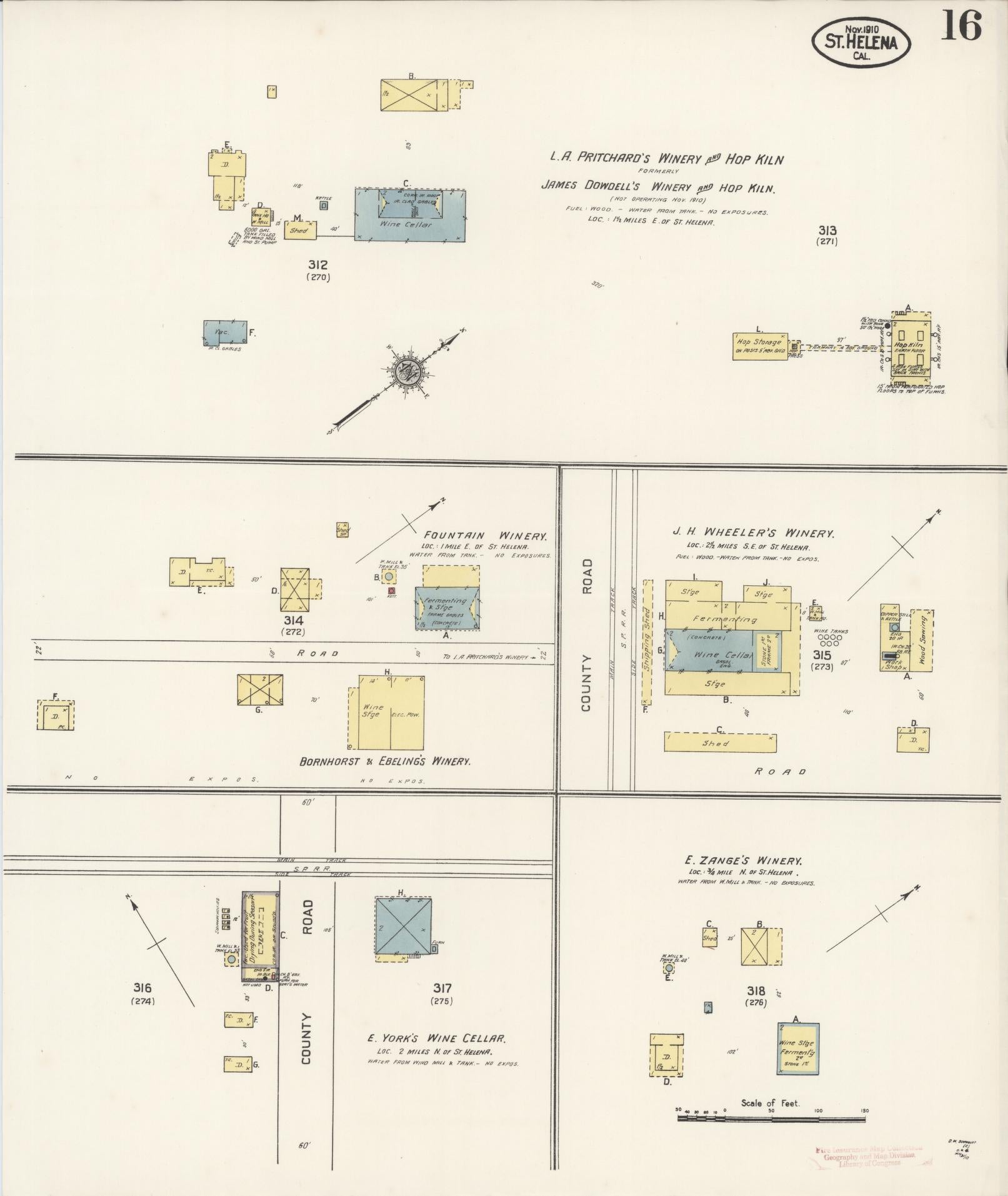 Sanborn Fire Insurance Map from Saint Helena, Napa County, California (1910), Sheet #0016 - Complete Map Set gallery image, historic Sanborn map, vintage wall art, California California
