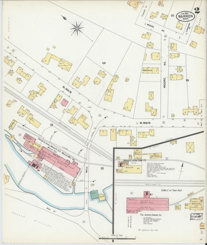 Sanborn Fire Insurance Map from Warren, Worcester County, Massachusetts (1902), Sheet #0002 - Historic Sanborn Fire Insurance Map Print, vintage old map wall art, antique decor, genealogy gift, Massachusetts Massachusetts map
