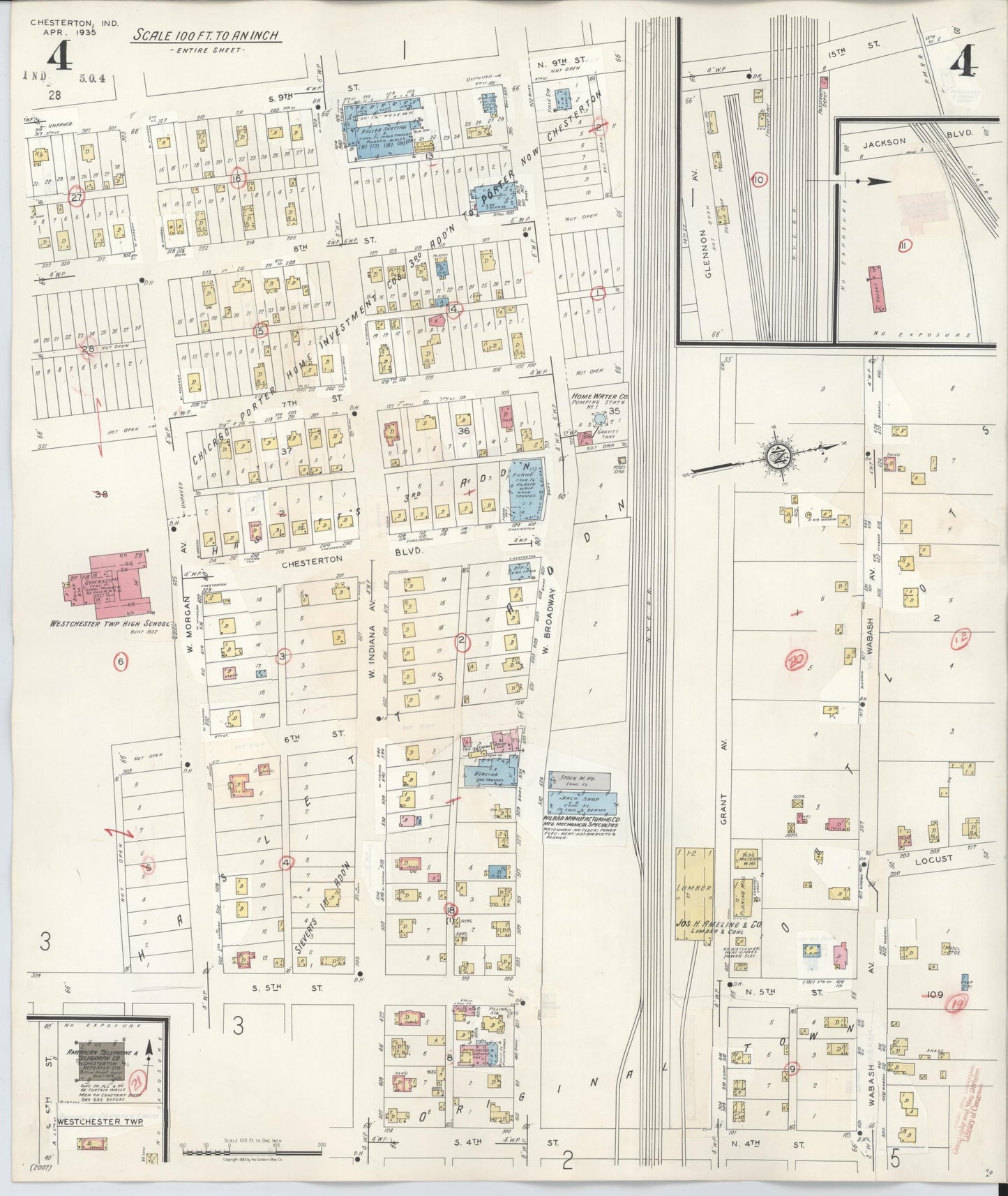 Sanborn Fire Insurance Map from Chesterton, Porter County, Indiana (1951), Sheet #0004 - Complete Map Set gallery image, historic Sanborn map, vintage wall art, Indiana Indiana