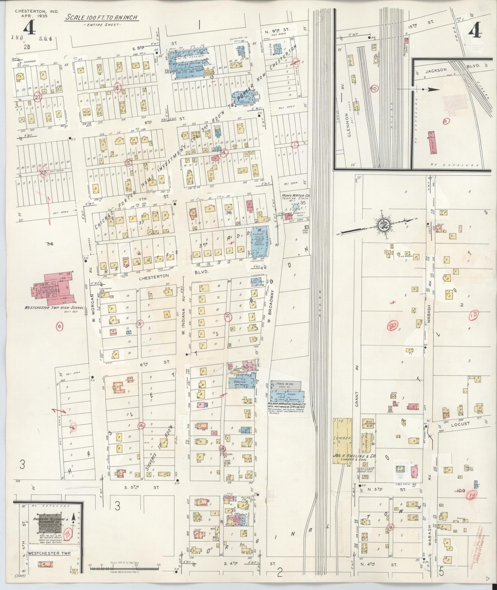 Sanborn Fire Insurance Map from Chesterton, Porter County, Indiana (1951), Sheet #0004 - Complete Map Set gallery image, historic Sanborn map, vintage wall art, Indiana Indiana