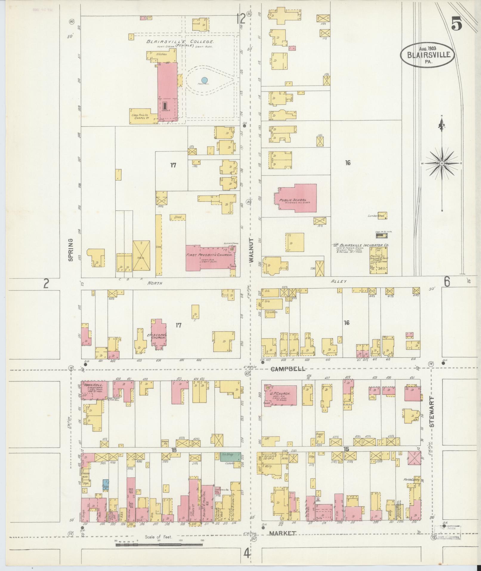 Sanborn Fire Insurance Map from Blairsville, Indiana County, Pennsylvania (1903), Sheet #0005 - Historic Sanborn Fire Insurance Map Print, vintage old map wall art, antique decor, genealogy gift, Pennsylvania Pennsylvania map