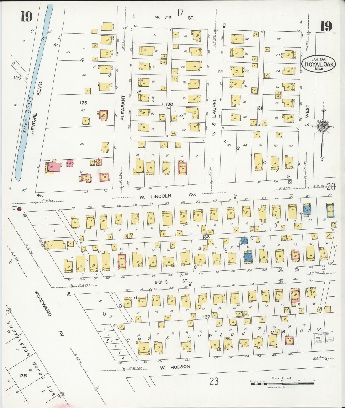 Sanborn Fire Insurance Map from Royal Oak, Oakland County, Michigan (1926), Sheet #0019 - Complete Map Set gallery image, historic Sanborn map, vintage wall art, Michigan Michigan