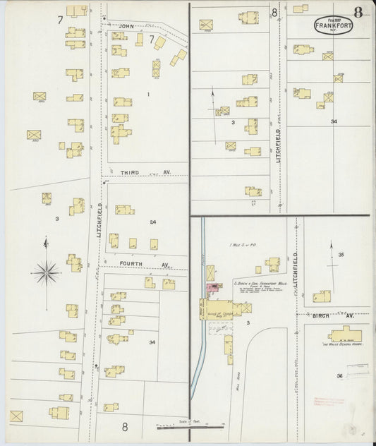 Sanborn Fire Insurance Map from Frankfort, Herkimer County, New York (1897), Sheet #0008 - Historic Sanborn Fire Insurance Map Print, vintage old map wall art, antique decor, genealogy gift, New York New York map