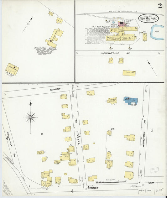 Sanborn Fire Insurance Map from New Milford, Litchfield County, Connecticut (1909), Sheet #0002 - Historic Sanborn Fire Insurance Map Print, vintage old map wall art, antique decor, genealogy gift, Connecticut Connecticut map