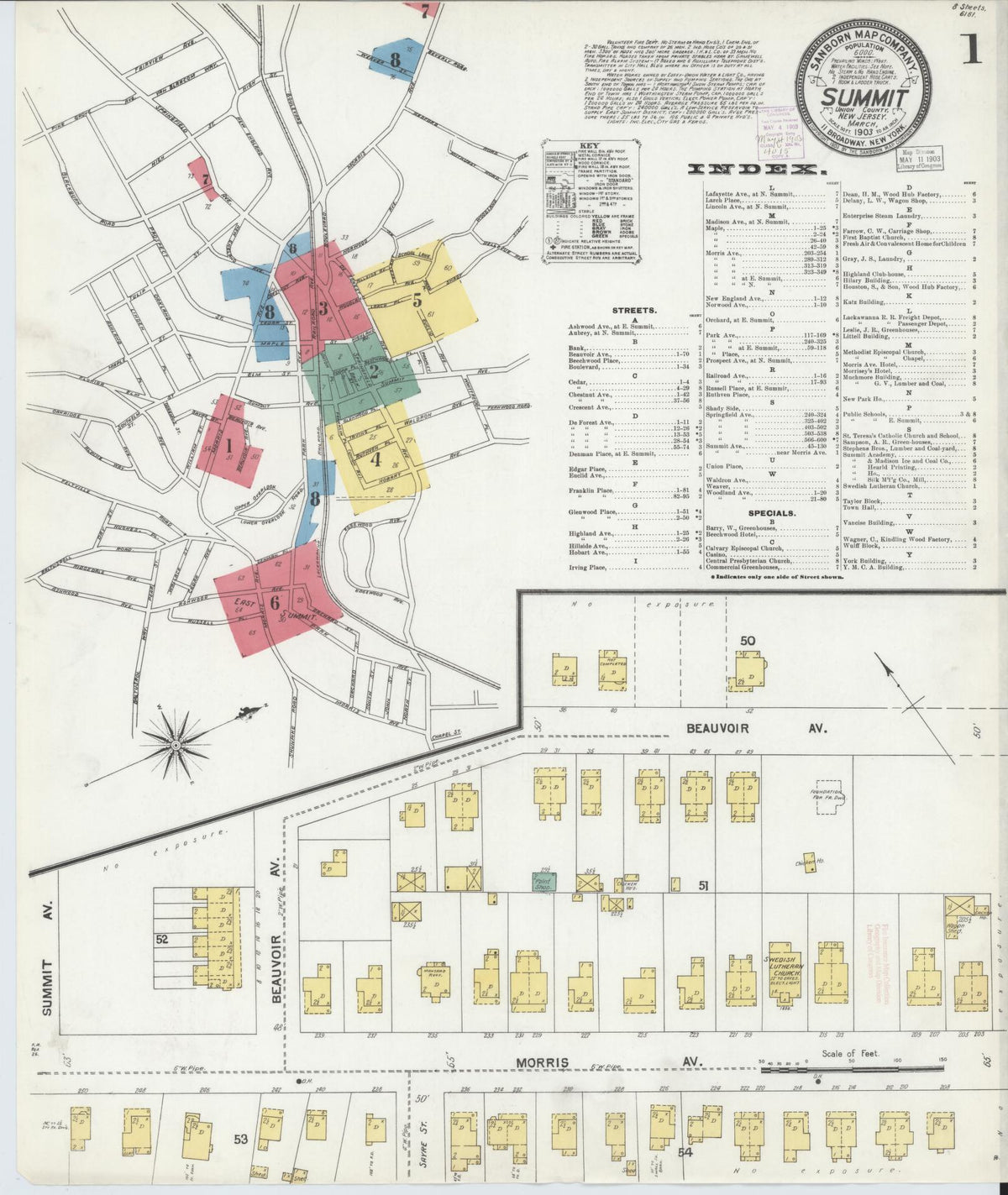 Sanborn Fire Insurance Map from Summit, Union County, New Jersey (1903), Sheet #0001 - Complete Map Set gallery image, historic Sanborn map, vintage wall art, New Jersey New Jersey