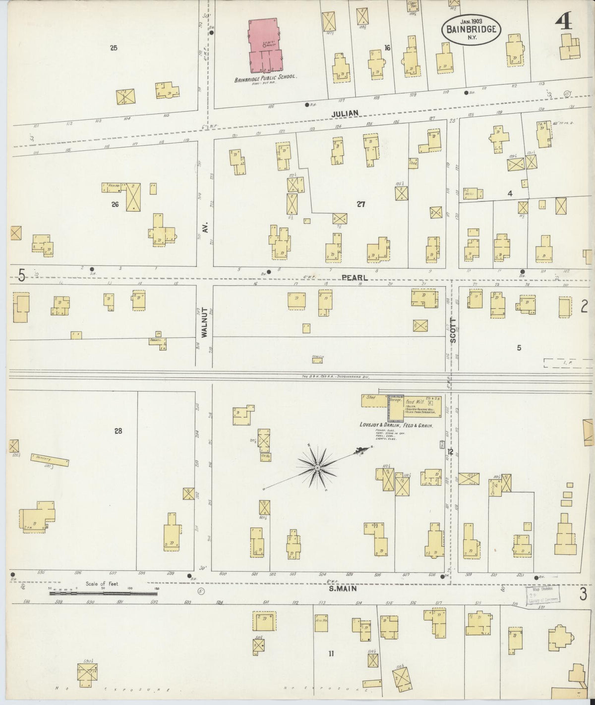 Sanborn Fire Insurance Map from Bainbridge, Chenango County, New York (1903), Sheet #0004 - Historic Sanborn Fire Insurance Map Print, vintage old map wall art, antique decor, genealogy gift, New York New York map