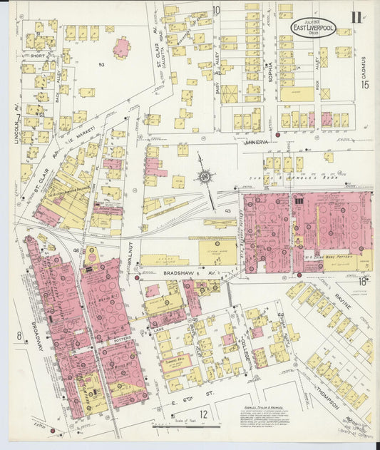 Sanborn Fire Insurance Map from East Liverpool, Columbiana County, Ohio (1913), Sheet #0011 - Historic Sanborn Fire Insurance Map Print, vintage old map wall art, antique decor, genealogy gift, Ohio Ohio map