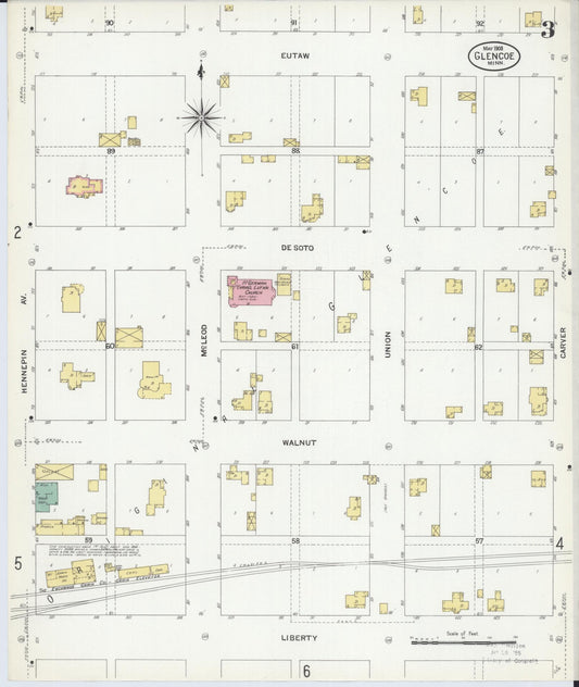 Sanborn Fire Insurance Map from Glencoe, Mcleod County, Minnesota (1908), Sheet #0003 - Historic Sanborn Fire Insurance Map Print, vintage old map wall art, antique decor, genealogy gift, Minnesota Minnesota map