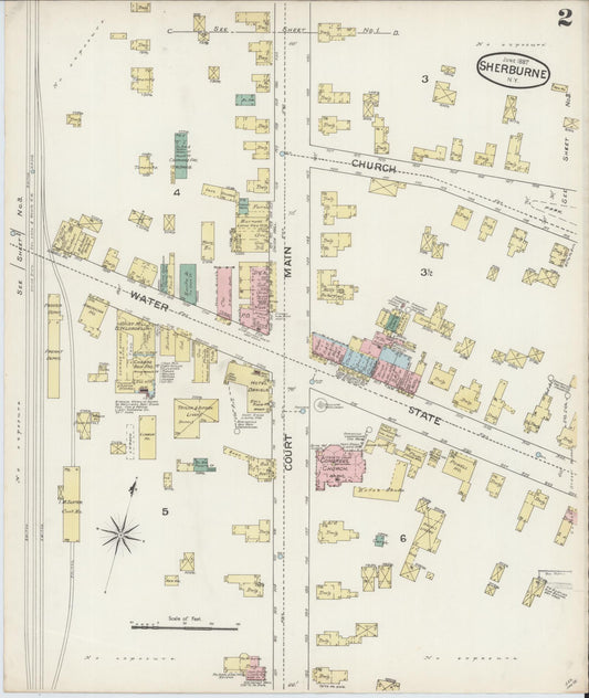 Sanborn Fire Insurance Map from Sherburne, Chenango County, New York (1887), Sheet #0002 - Historic Sanborn Fire Insurance Map Print, vintage old map wall art, antique decor, genealogy gift, New York New York map