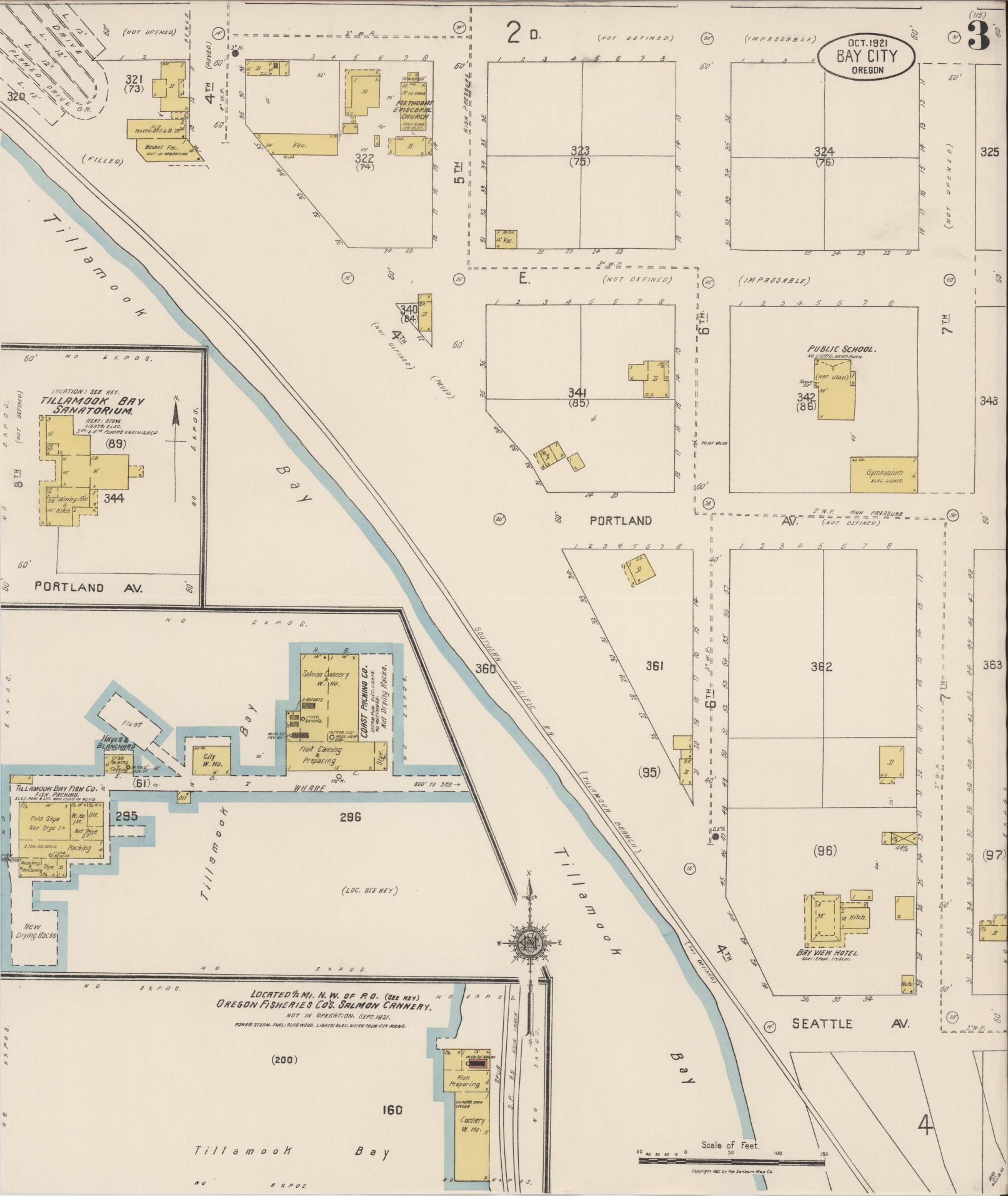 Sanborn Fire Insurance Map from Bay City, Tillamook County, Oregon (1921), Sheet #0003 - Historic Sanborn Fire Insurance Map Print, vintage old map wall art, antique decor, genealogy gift, Oregon Oregon map