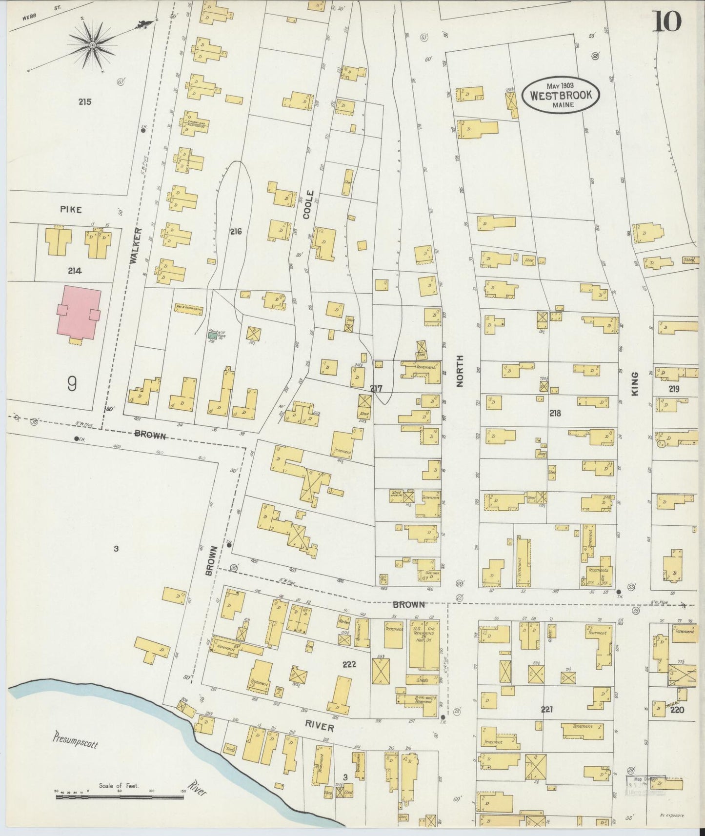 Sanborn Fire Insurance Map from Westbrook, Cumberland County, Maine (1903), Sheet #0010 - Complete Map Set gallery image, historic Sanborn map, vintage wall art, Maine Maine