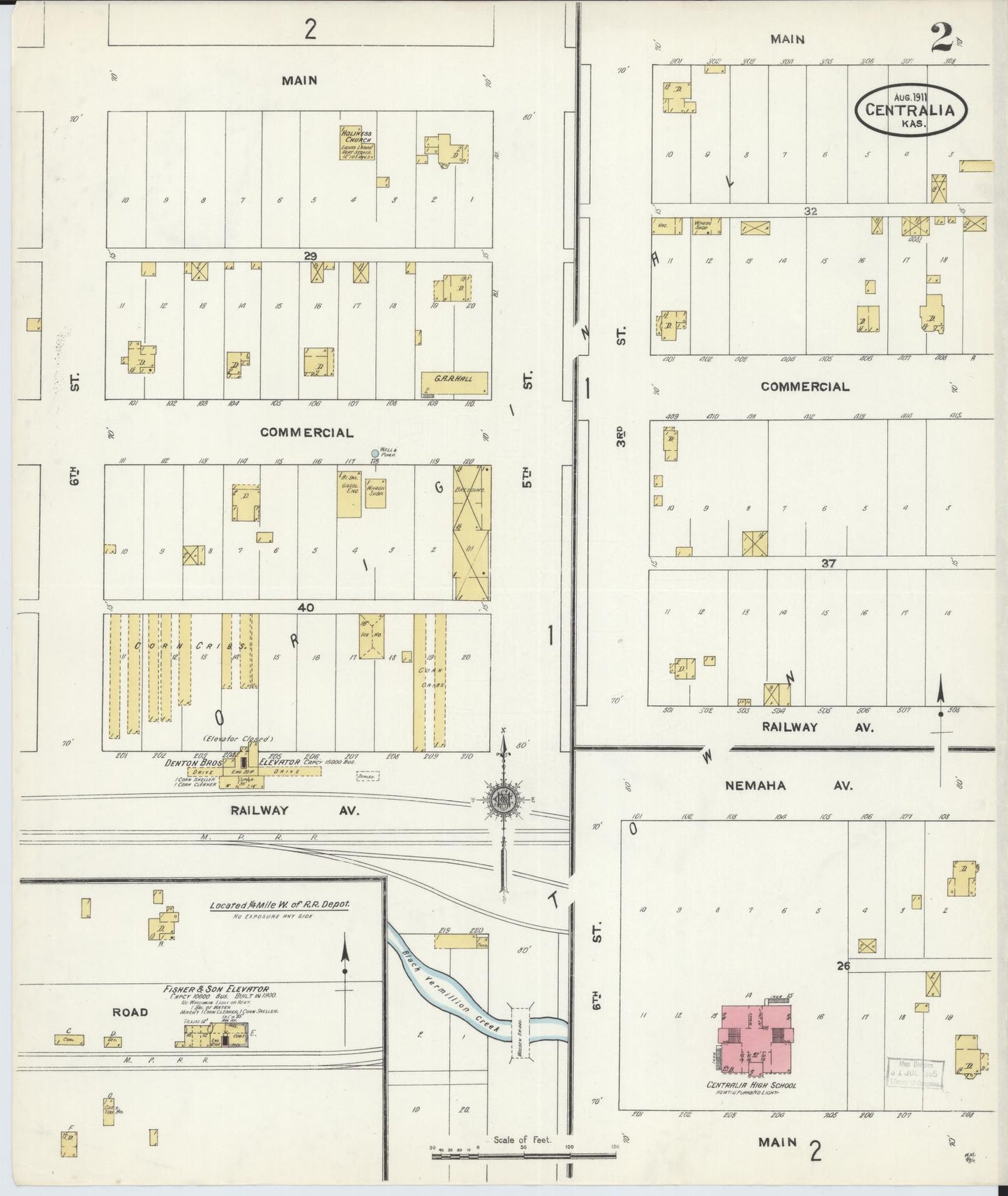 Sanborn Fire Insurance Map from Centralia, Nemaba County, Kansas (1911), Sheet #0002 - Complete Map Set gallery image, historic Sanborn map, vintage wall art, Kansas Kansas