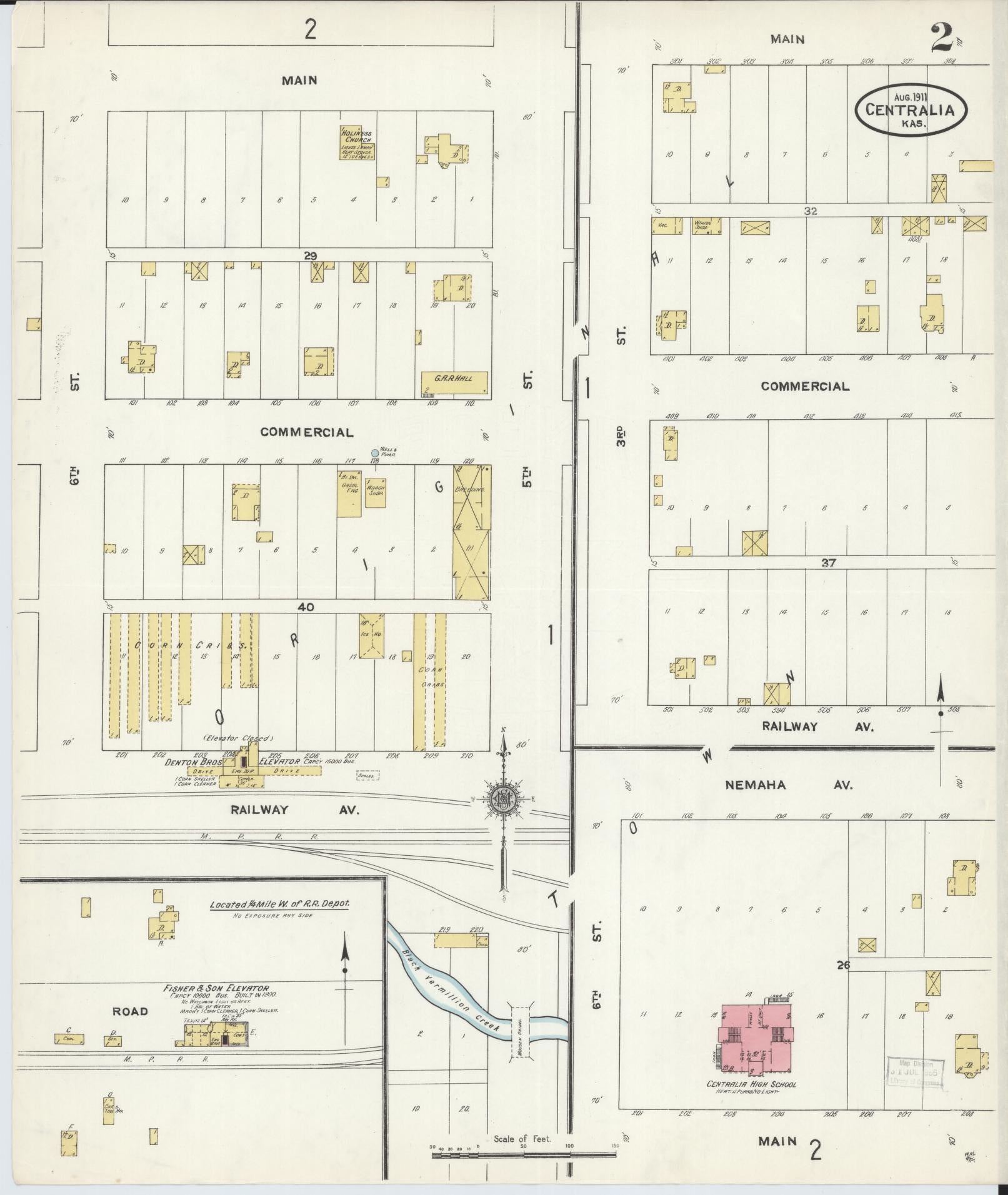 Sanborn Fire Insurance Map from Centralia, Nemaba County, Kansas (1911), Sheet #0002 - Complete Map Set gallery image, historic Sanborn map, vintage wall art, Kansas Kansas
