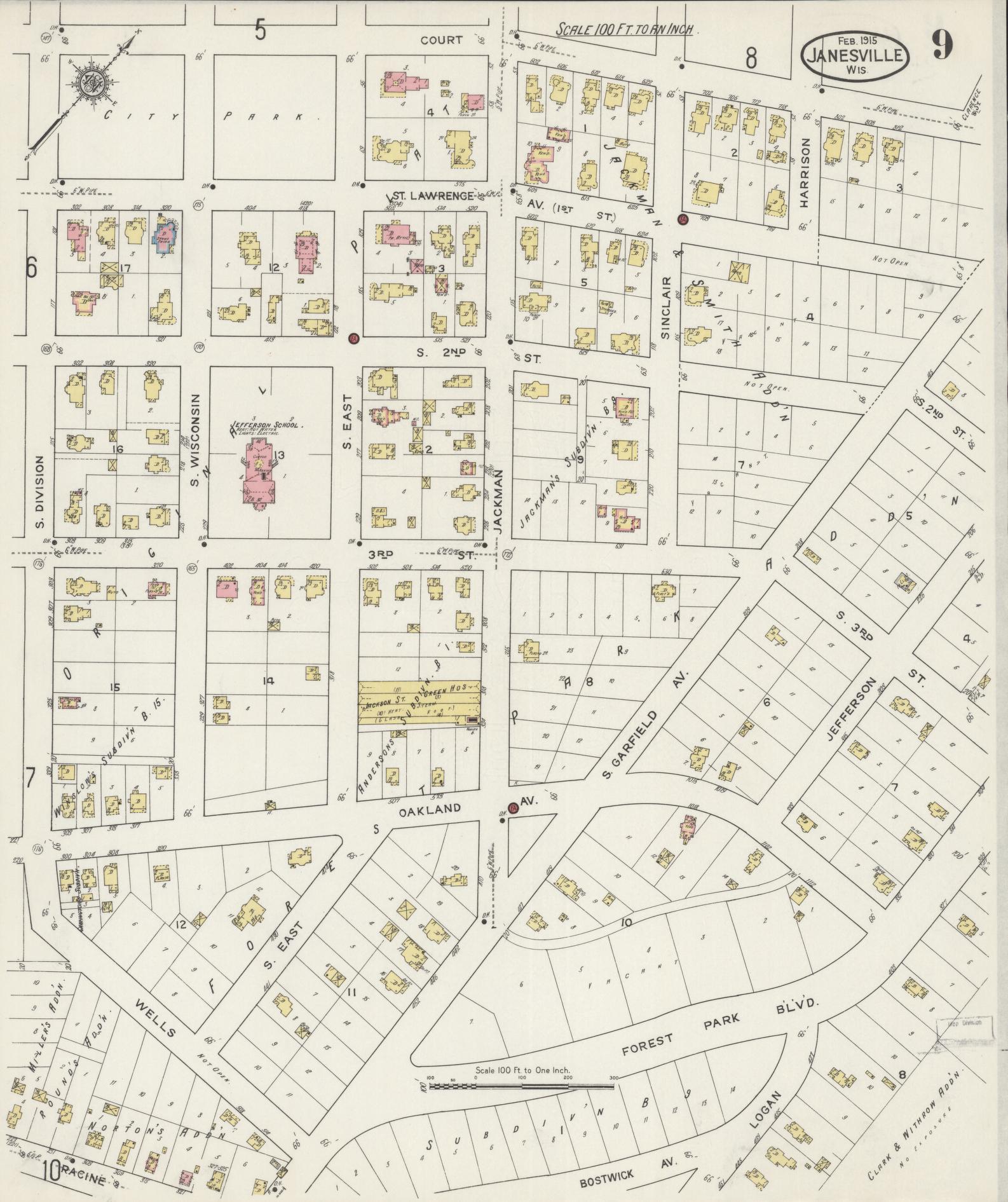 Sanborn Fire Insurance Map from Janesville, Rock County, Wisconsin (1915), Sheet #0009 - Complete Map Set gallery image, historic Sanborn map, vintage wall art, Wisconsin Wisconsin