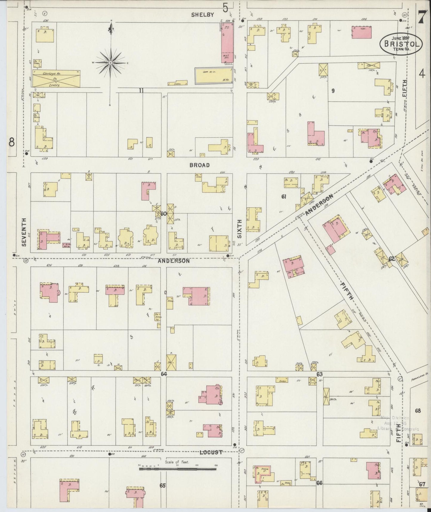 Sanborn Fire Insurance Map from Bristol, Sullivan County, Tennessee (1898), Sheet #0007 - Complete Map Set gallery image, historic Sanborn map, vintage wall art, Tennessee Tennessee