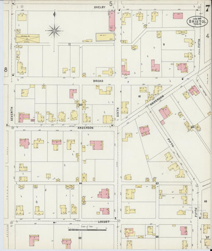 Sanborn Fire Insurance Map from Bristol, Sullivan County, Tennessee (1898), Sheet #0007 - Complete Map Set gallery image, historic Sanborn map, vintage wall art, Tennessee Tennessee