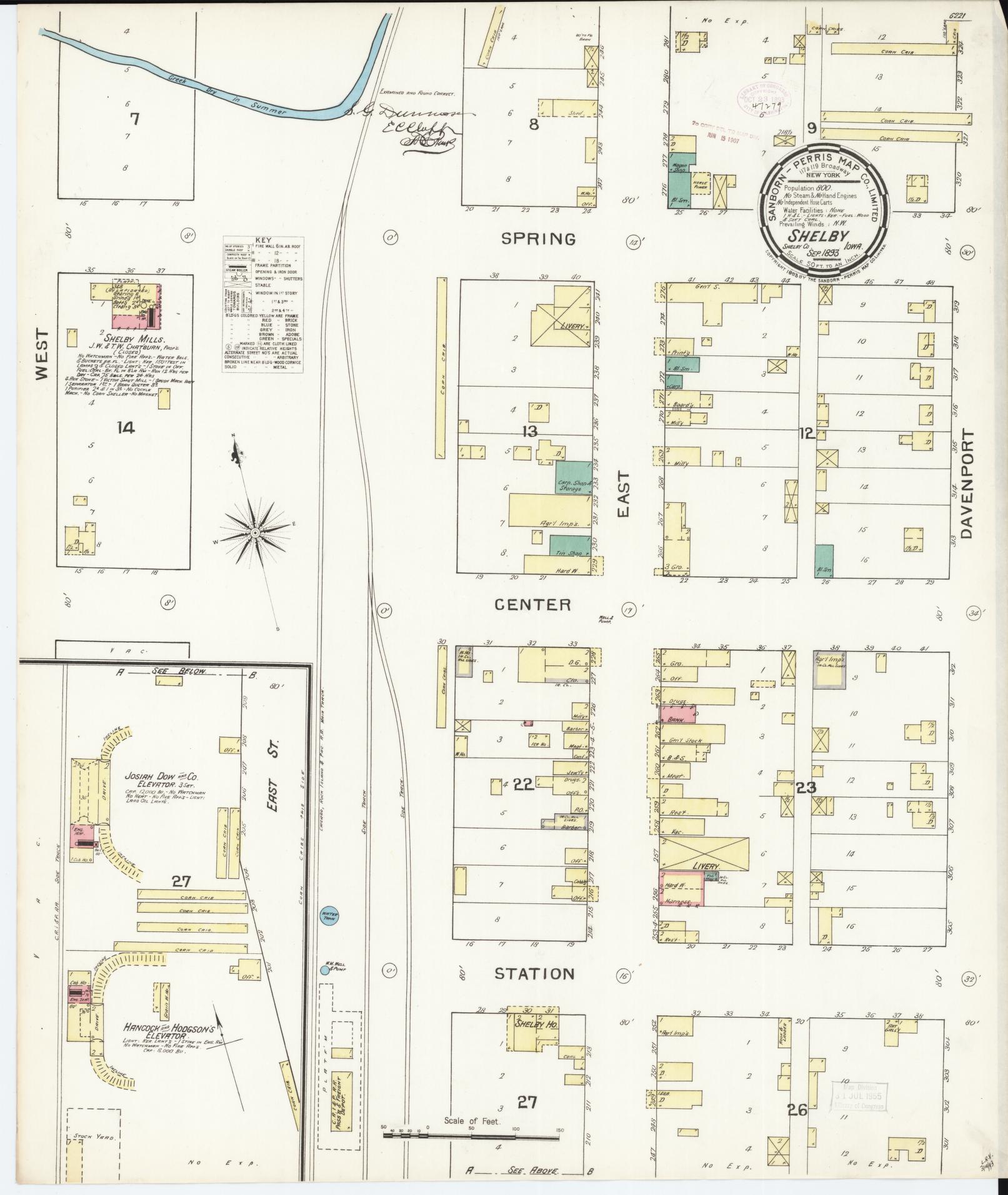 Sanborn Fire Insurance Map from Shelby, Shelby County, Iowa (1893), Sheet #0001 - Historic Sanborn Fire Insurance Map Print, vintage old map wall art
