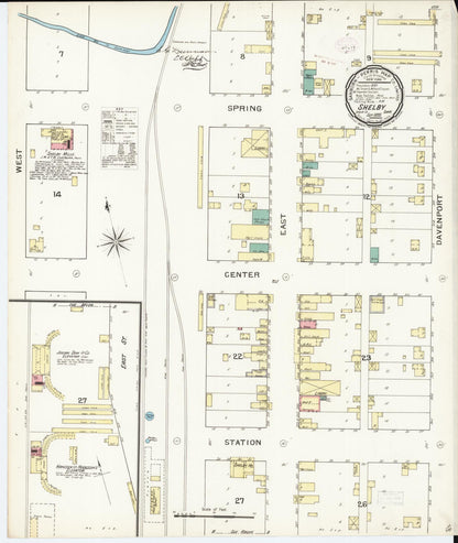 Sanborn Fire Insurance Map from Shelby, Shelby County, Iowa (1893), Sheet #0001 - Historic Sanborn Fire Insurance Map Print, vintage old map wall art