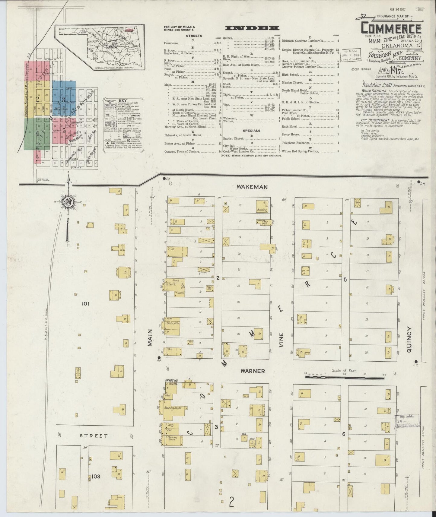 Sanborn Fire Insurance Map from Commerce, Ottawa County, Oklahoma (1917), Sheet #0001 - Complete Map Set gallery image, historic Sanborn map, vintage wall art, Oklahoma Oklahoma