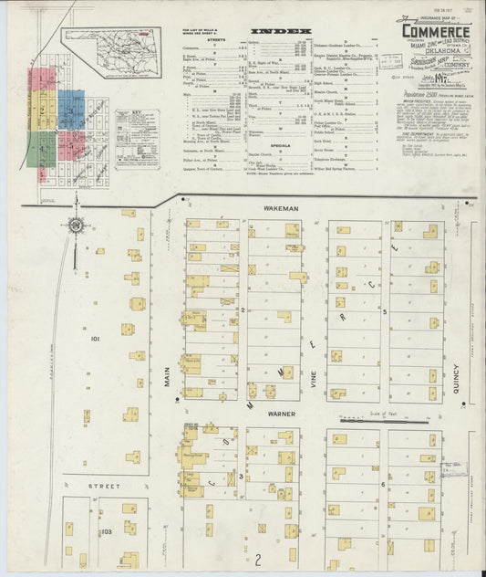 Sanborn Fire Insurance Map from Commerce, Ottawa County, Oklahoma (1917), Sheet #0001 - Complete Map Set gallery image, historic Sanborn map, vintage wall art, Oklahoma Oklahoma