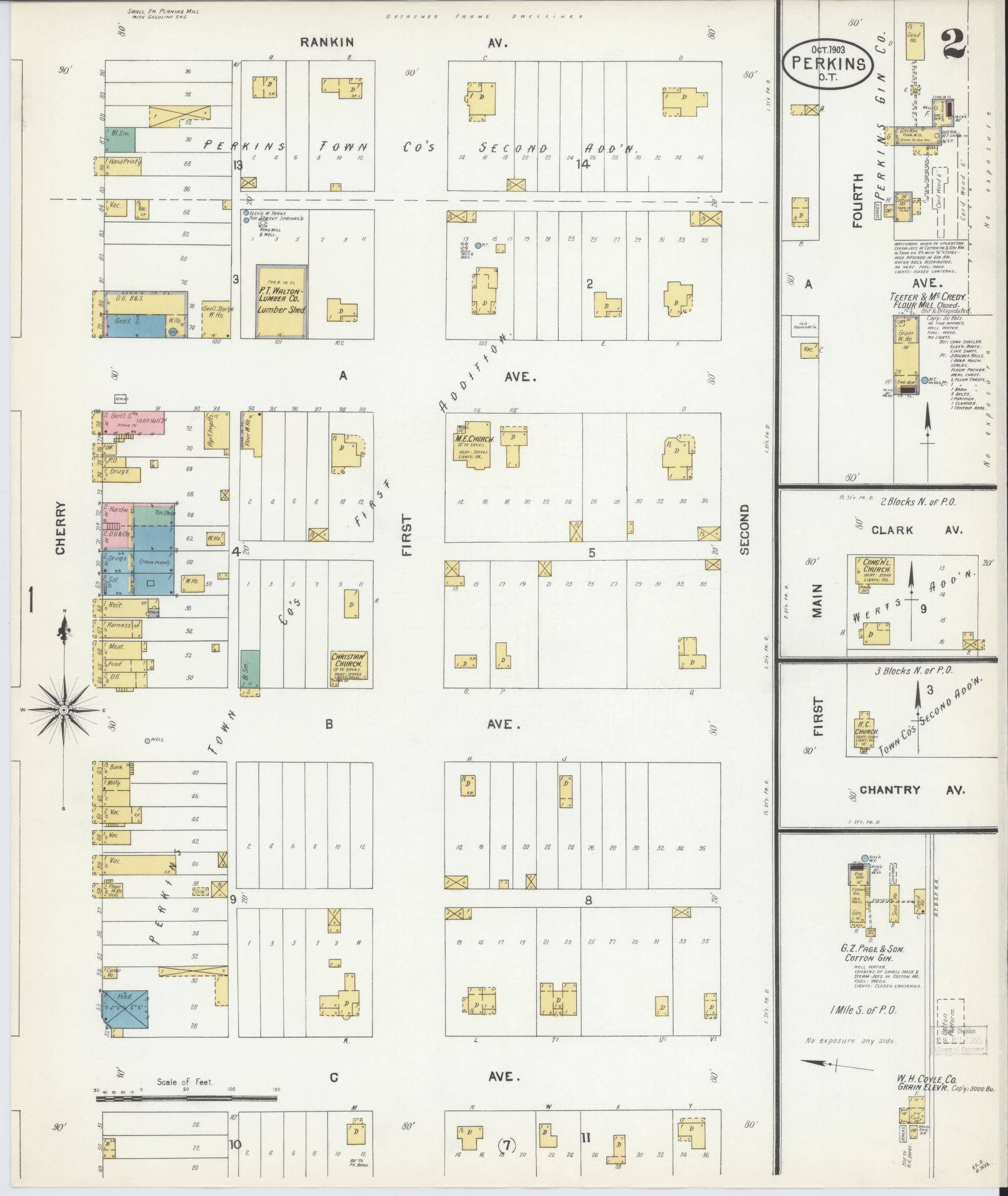 Sanborn Fire Insurance Map from Perkins, Payne County, Oklahoma (1903), Sheet #0002 - Complete Map Set gallery image, historic Sanborn map, vintage wall art, Oklahoma Oklahoma