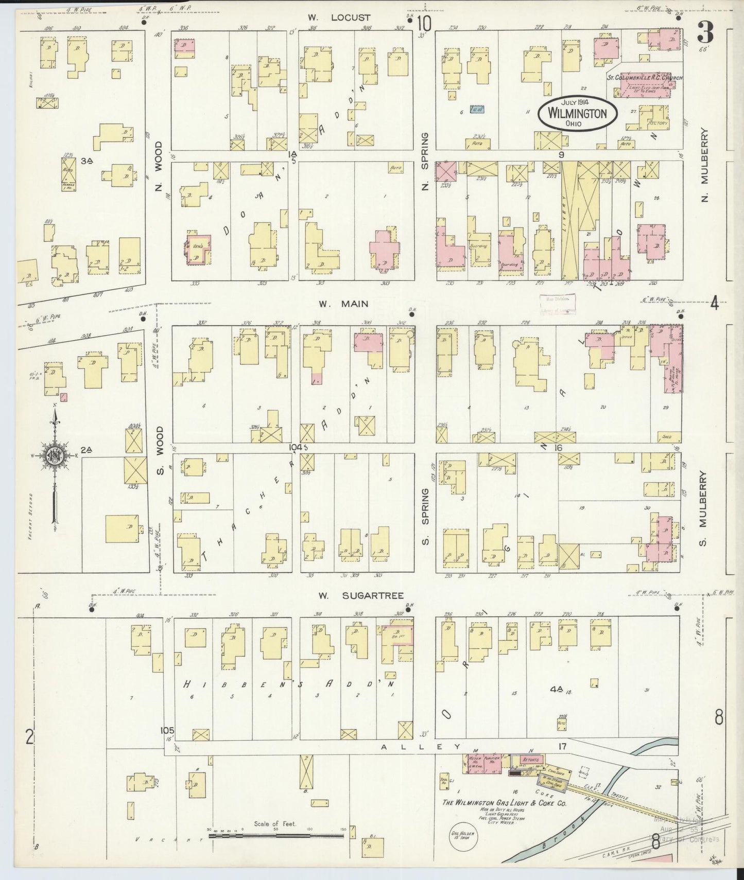 Sanborn Fire Insurance Map from Wilmington, Clinton County, Ohio (1914), Sheet #0003 - Historic Sanborn Fire Insurance Map Print, vintage old map wall art, antique decor, genealogy gift, Ohio Ohio map