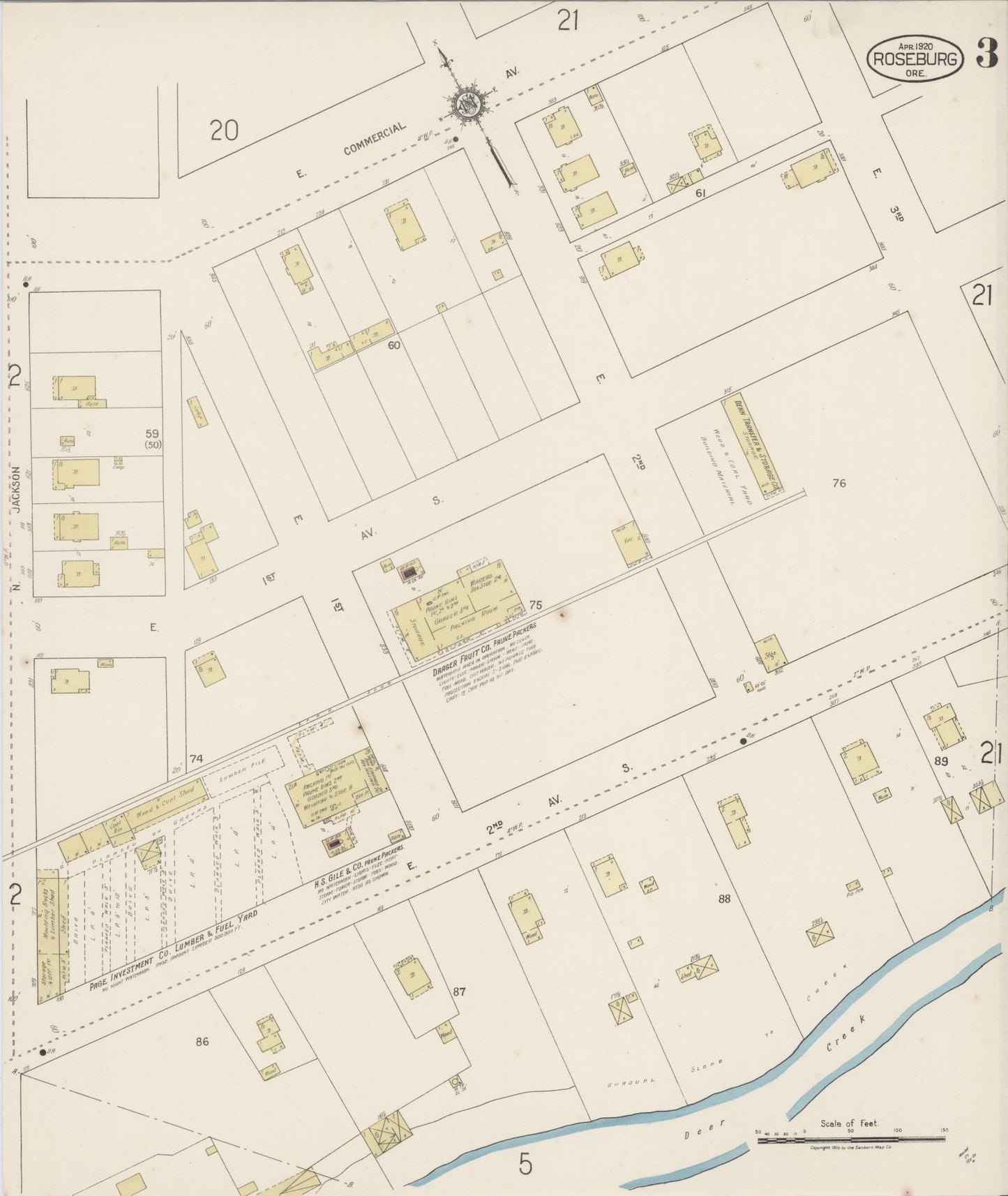 Sanborn Fire Insurance Map from Roseburg, Douglas County, Oregon (1920), Sheet #0003 - Complete Map Set gallery image, historic Sanborn map, vintage wall art, Oregon Oregon