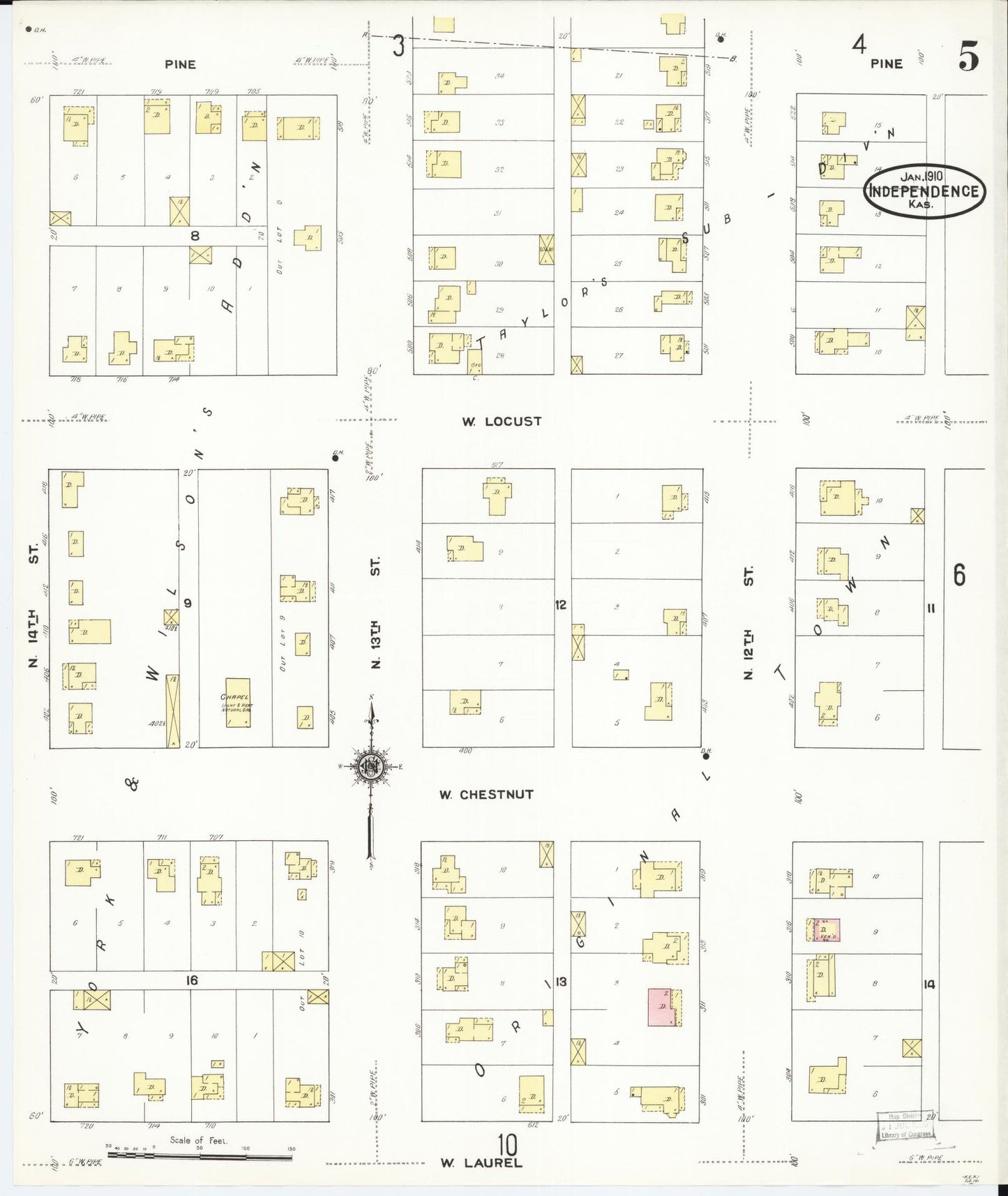 Sanborn Fire Insurance Map from Independence, Montgomery County, Kansas (1910), Sheet #0005 - Complete Map Set gallery image, historic Sanborn map, vintage wall art, Kansas Kansas