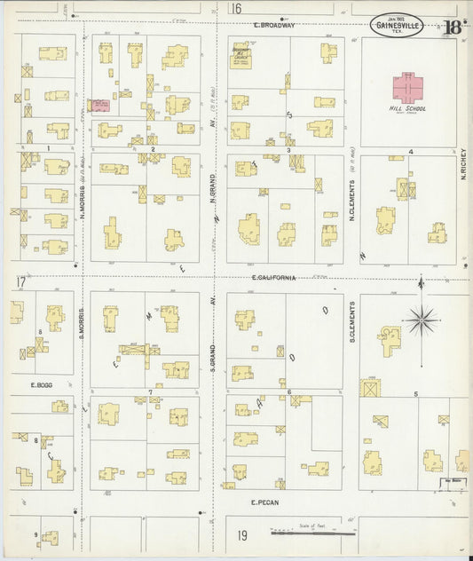 Sanborn Fire Insurance Map from Gainesville, Cooke County, Texas (1902), Sheet #0018 - Historic Sanborn Fire Insurance Map Print, vintage old map wall art, antique decor, genealogy gift, Texas Texas map