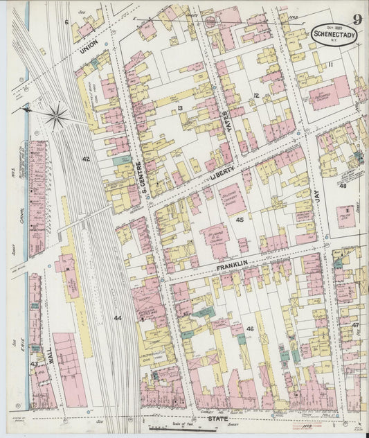 Sanborn Fire Insurance Map from Schenectady, Schenectady County, New York (1889), Sheet #0009 - Historic Sanborn Fire Insurance Map Print, vintage old map wall art, antique decor, genealogy gift, New York New York map