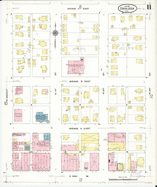 Sanborn Fire Insurance Map from Oskaloosa, Mahaska County, Iowa (1910), Sheet #0011 - Historic Sanborn Fire Insurance Map Print, vintage old map wall art