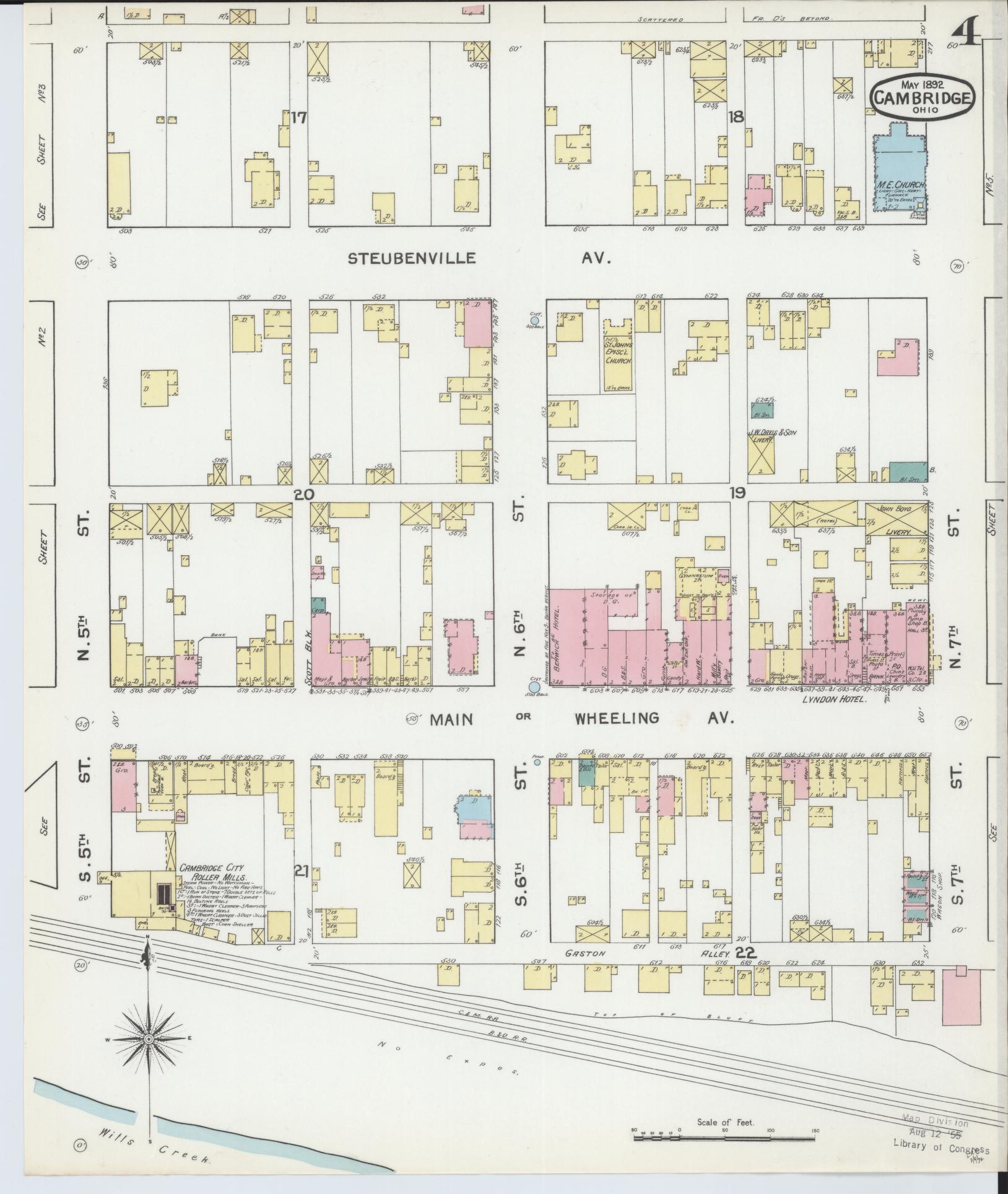 Sanborn Fire Insurance Map from Cambridge, Guernsey County, Ohio (1892), Sheet #0004 - Historic Sanborn Fire Insurance Map Print, vintage old map wall art, antique decor, genealogy gift, Ohio Ohio map