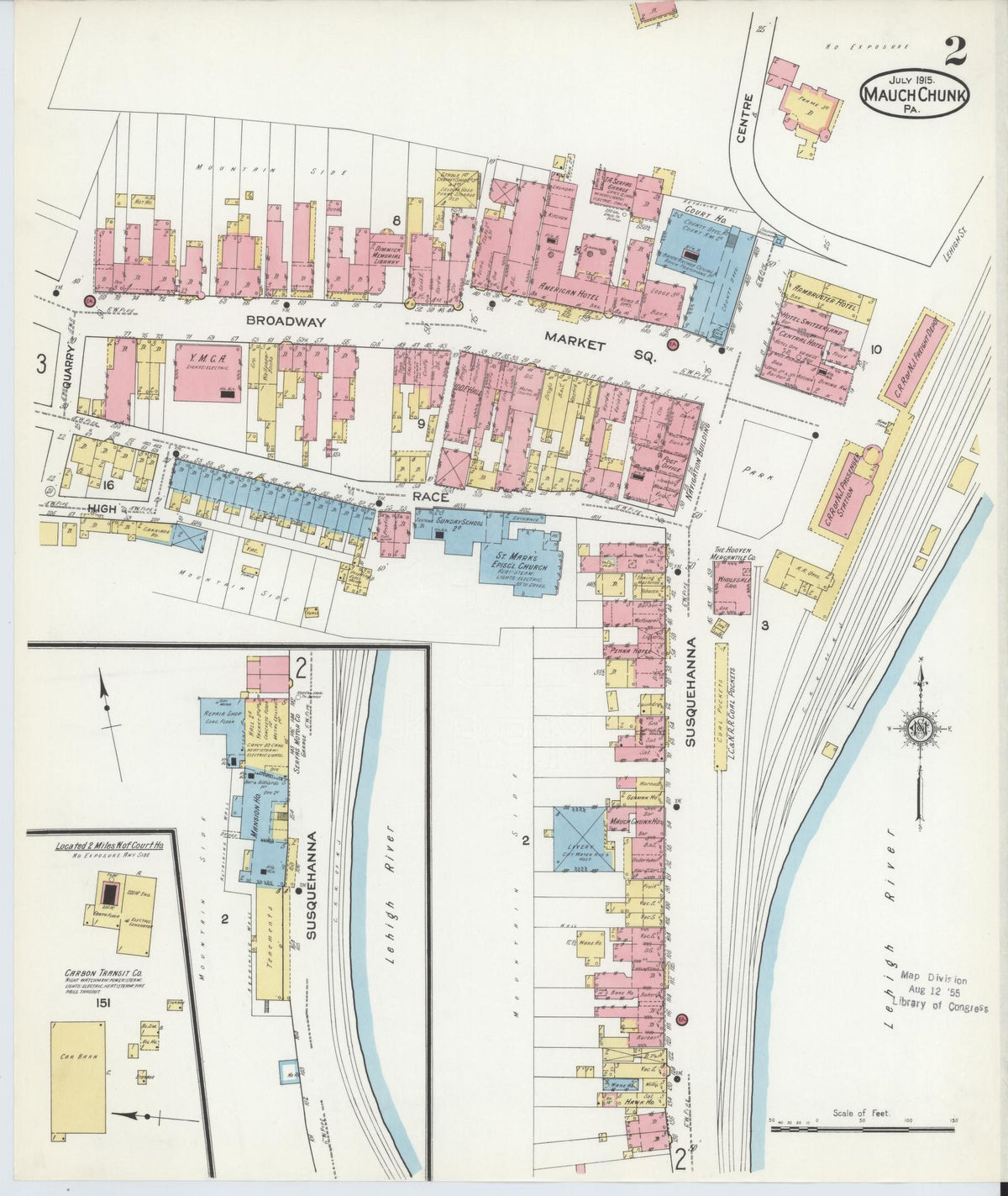 Sanborn Fire Insurance Map from Mauch Chunk, Carbon County, Pennsylvania (1915), Sheet #0002 - Historic Sanborn Fire Insurance Map Print, vintage old map wall art, antique decor, genealogy gift, Pennsylvania Pennsylvania map