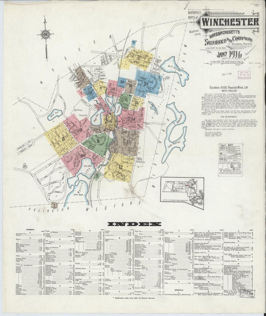 Sanborn Fire Insurance Map from Winchester, Middlesex County, Massachusetts (1916), Sheet #0001 - Complete Map Set gallery image, historic Sanborn map, vintage wall art, Massachusetts Massachusetts