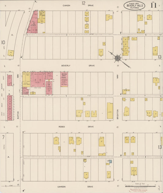Sanborn Fire Insurance Map from Beverly Hills, Los Angeles County, California (1922), Sheet #0011 - Historic Sanborn Fire Insurance Map Print, vintage old map wall art, antique decor, genealogy gift, California California map