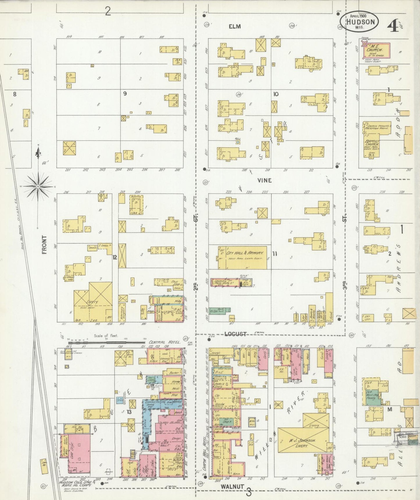 Sanborn Fire Insurance Map from Hudson, St. Croix County, Wisconsin (1900), Sheet #0004 - Complete Map Set gallery image, historic Sanborn map, vintage wall art, Wisconsin Wisconsin