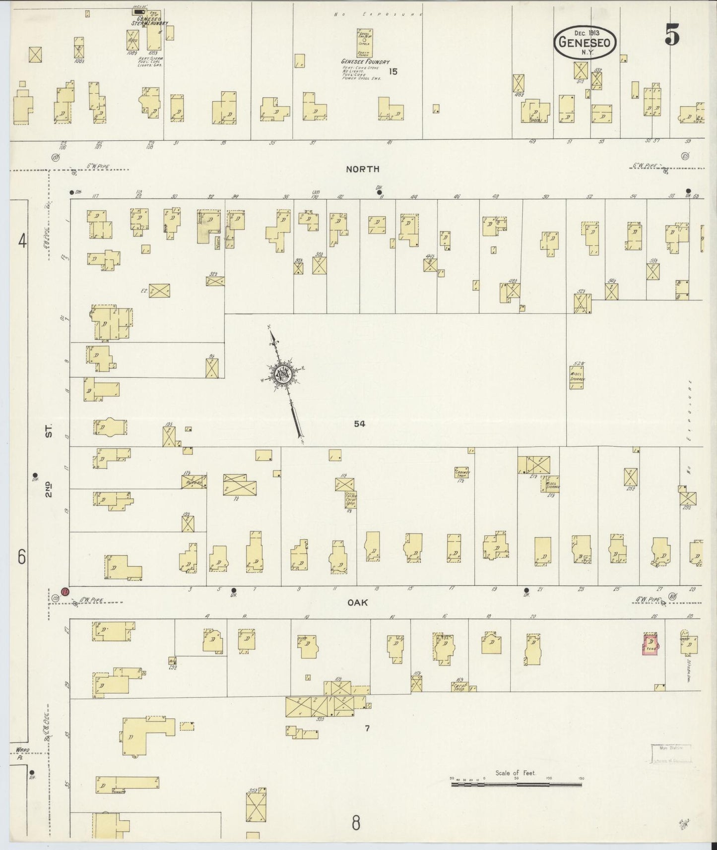 Sanborn Fire Insurance Map from Geneseo, Livingston County, New York (1913), Sheet #0005 - Complete Map Set gallery image, historic Sanborn map, vintage wall art, New York New York