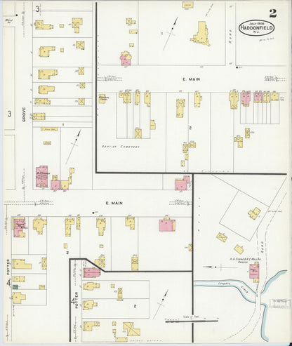 Sanborn Fire Insurance Map from Haddonfield, Camden County, New Jersey (1908), Sheet #0002 - Historic Sanborn Fire Insurance Map Print, vintage old map wall art, antique decor, genealogy gift, New Jersey New Jersey map