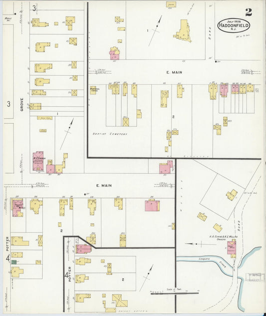 Sanborn Fire Insurance Map from Haddonfield, Camden County, New Jersey (1908), Sheet #0002 - Historic Sanborn Fire Insurance Map Print, vintage old map wall art, antique decor, genealogy gift, New Jersey New Jersey map