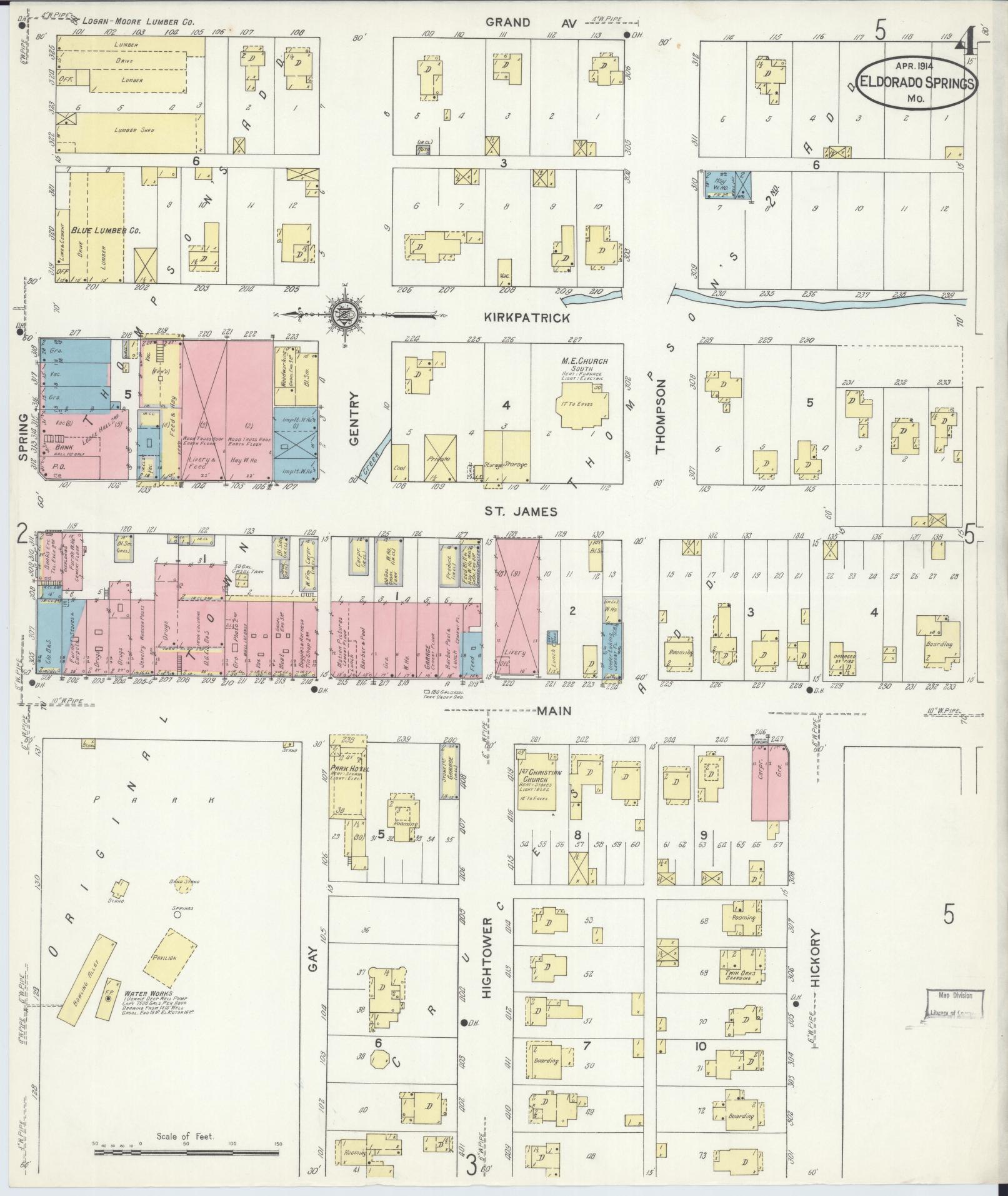 Sanborn Fire Insurance Map from Eldorado Springs, Cedar County, Missouri (1914), Sheet #0004 - Complete Map Set gallery image, historic Sanborn map, vintage wall art, Missouri Missouri